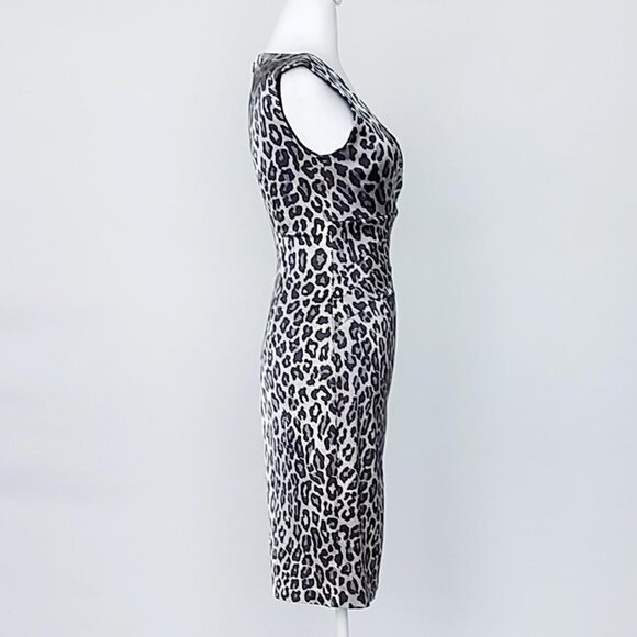 Cache Women's Leopard Animal Print Dress - Size 0 Silver/Black - Picture 4 of 12